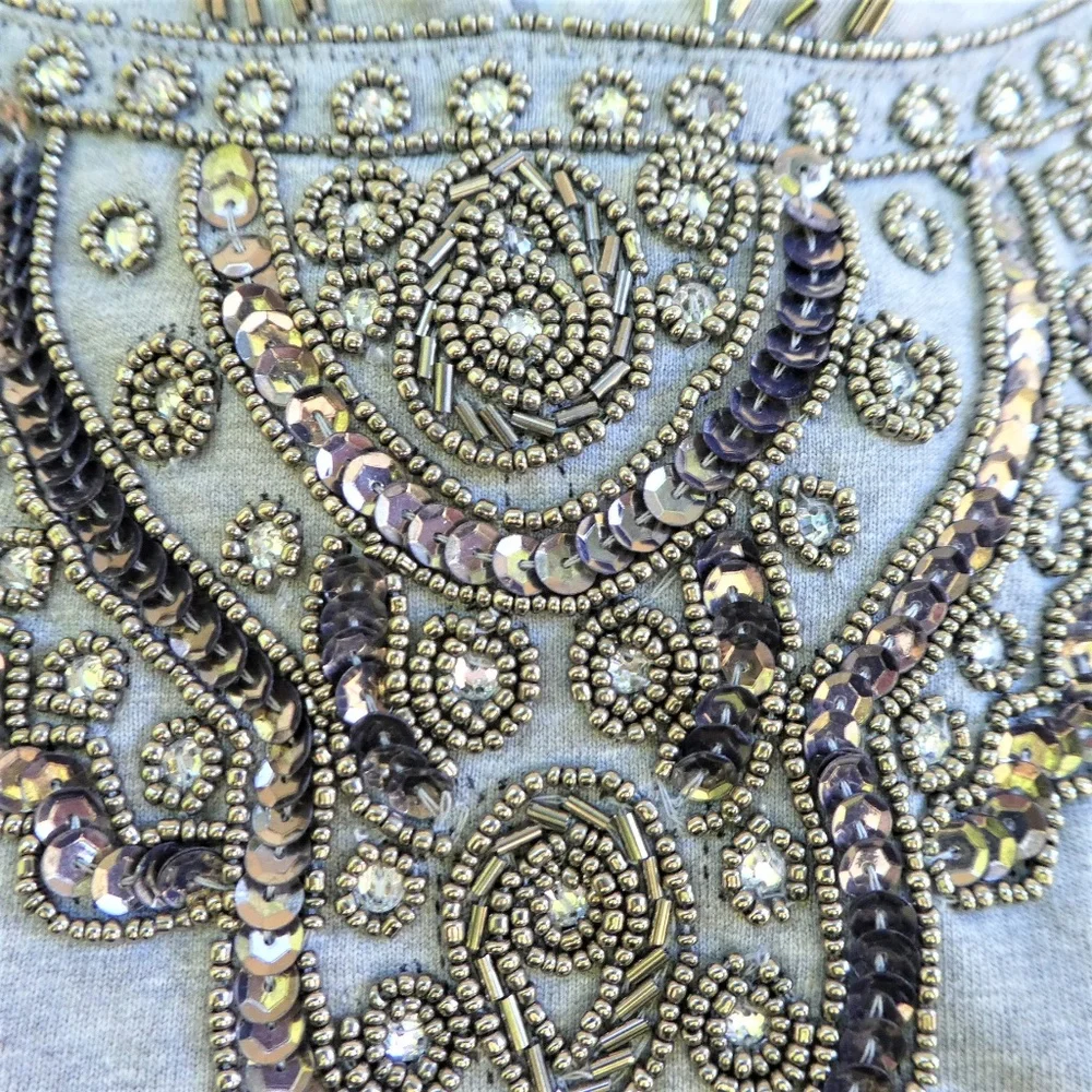 Love Sam Anthropologie Sweatshirt Hoodie Embellished Heavy Beads Heather Gray M